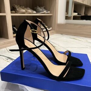 STUART WEITZMAN black suede double band heel sandal size 9.5 NWT